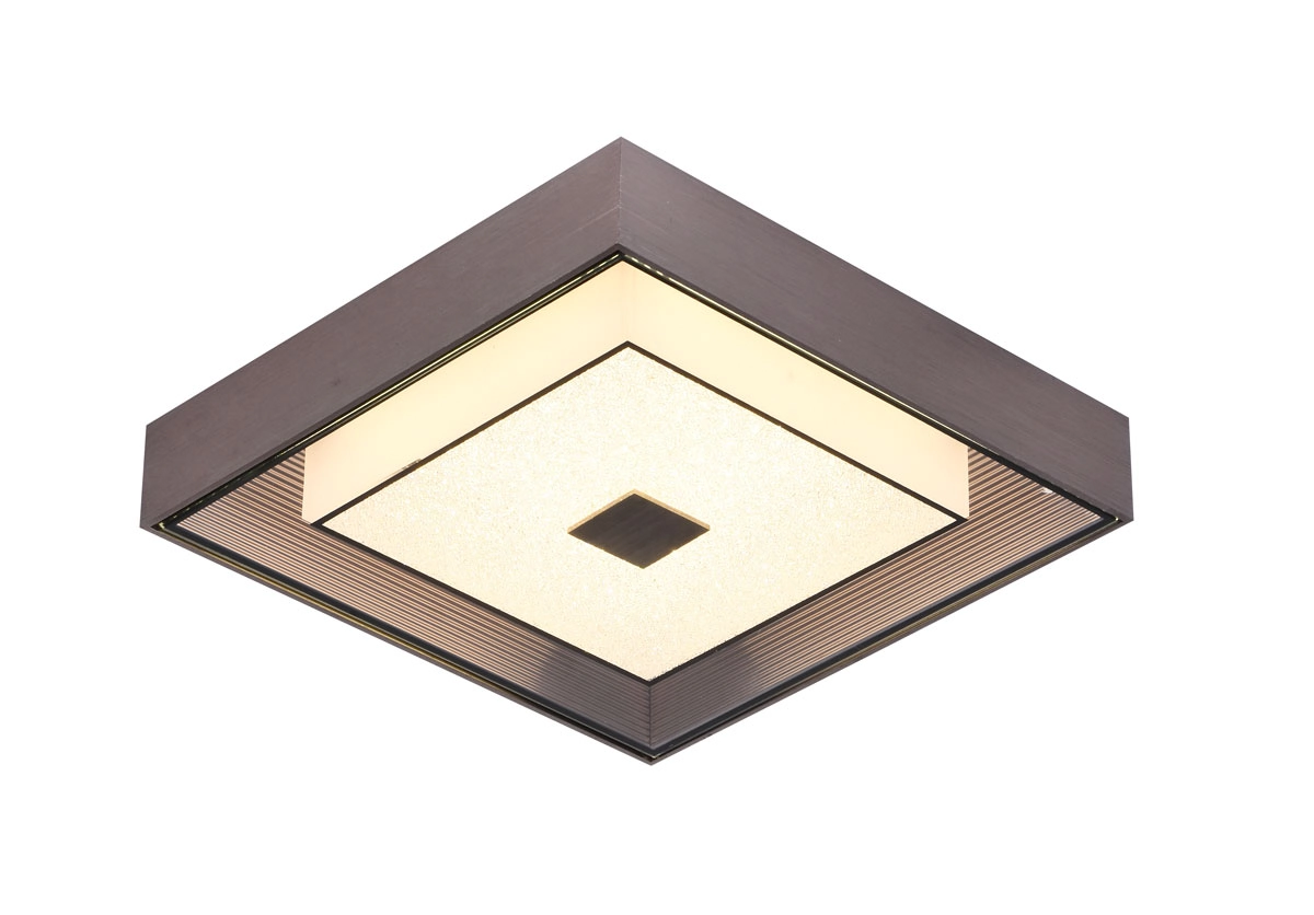 Plafon Marrom Escovado Vidro Com Mini Cristais 34cm Led 16w 3000k Bivolt