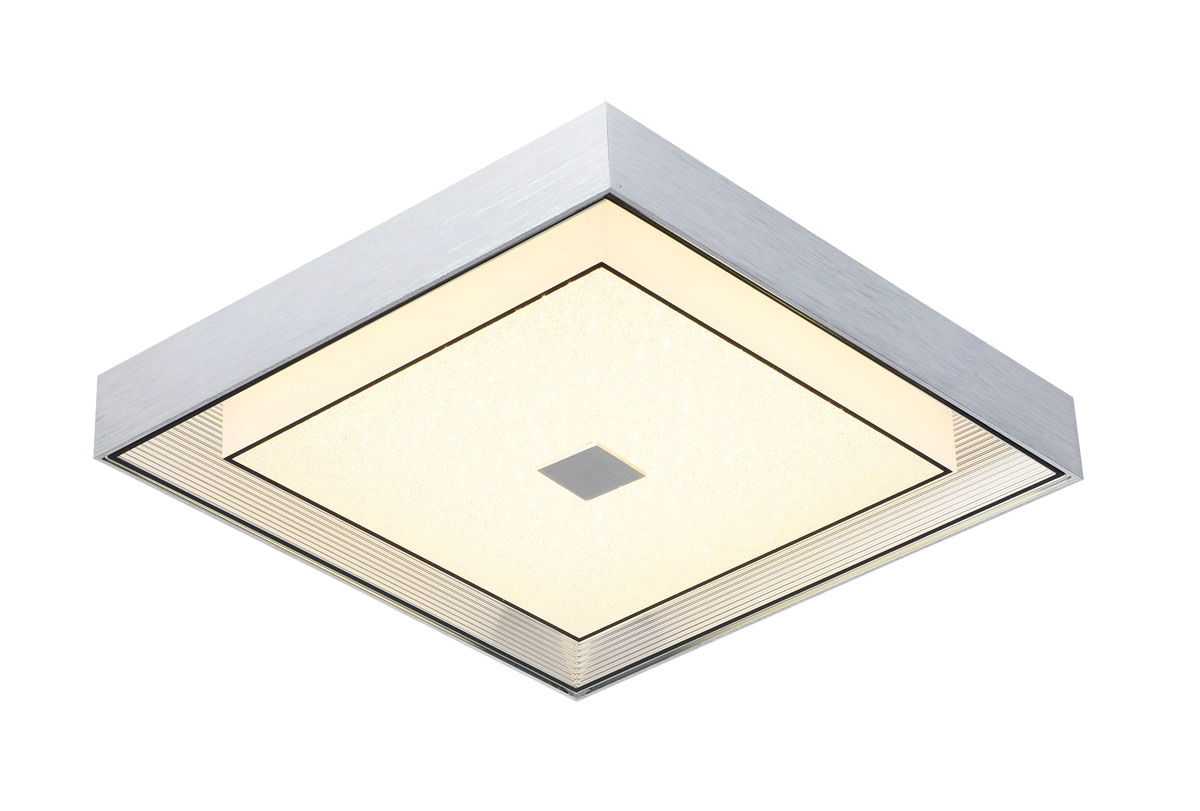 Plafon Cromado Escovado Vidro Com Mini Cristais 44cm Led 24w 3000k Bivolt
