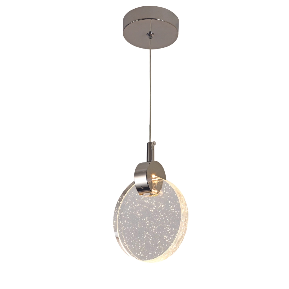 Pendente Redondo Cromado Cristal 13cm Led 5w 3000k Bivolt