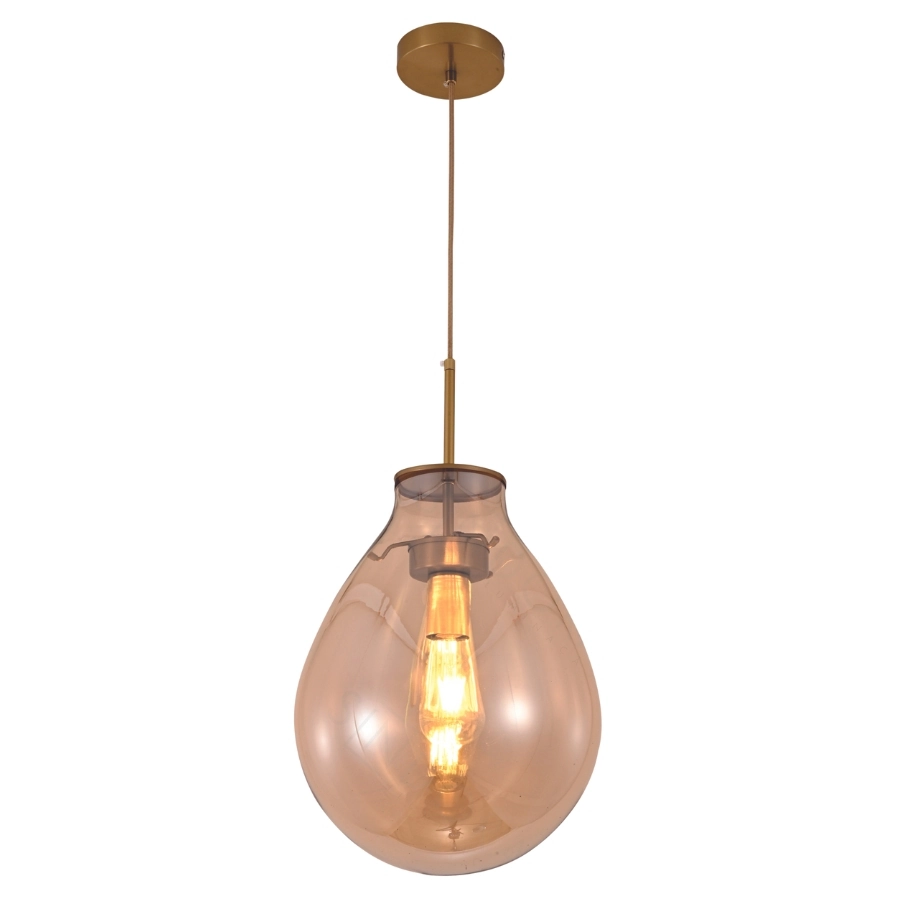 Pendente Dourado Com Vidro Conhaque 28cm 1e27