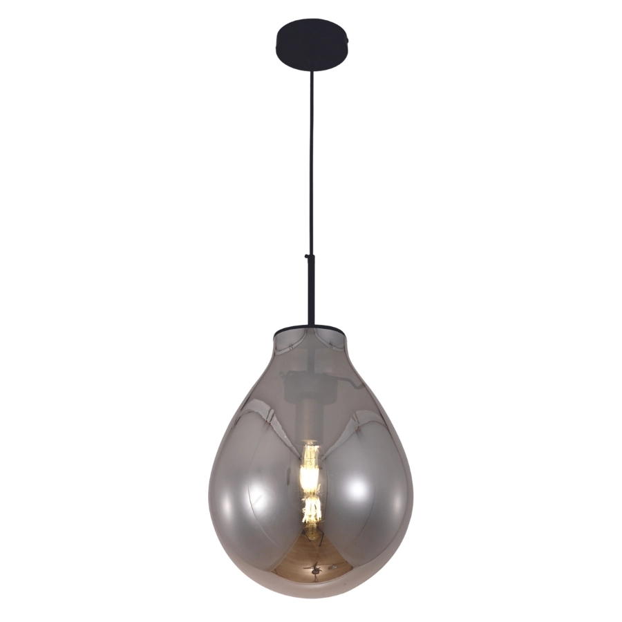 Pendente Preto Com Vidro Fumê 28cm 1e27