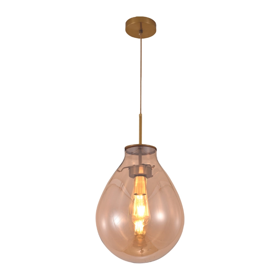 Pendente Dourado Com Vidro Conhaque 40cm 1e27