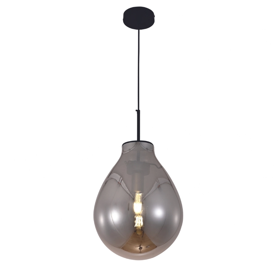 Pendente Preto Com Vidro Fumê 40cm 1e27
