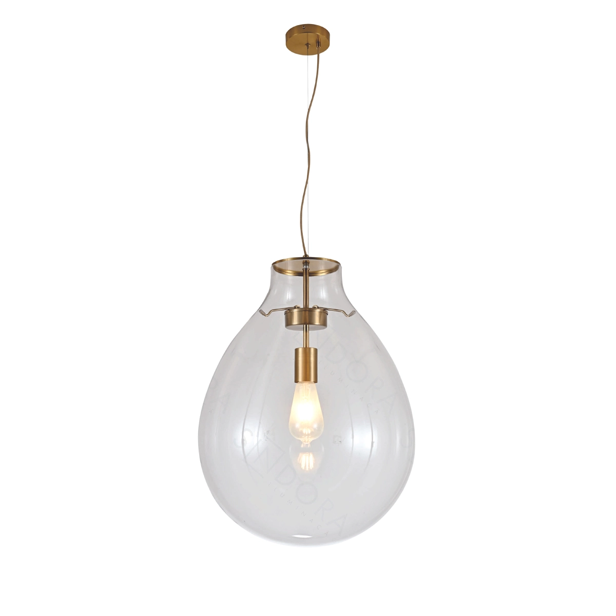 Pendente Metal Bronze Vidro Transparente 50cm 1e27