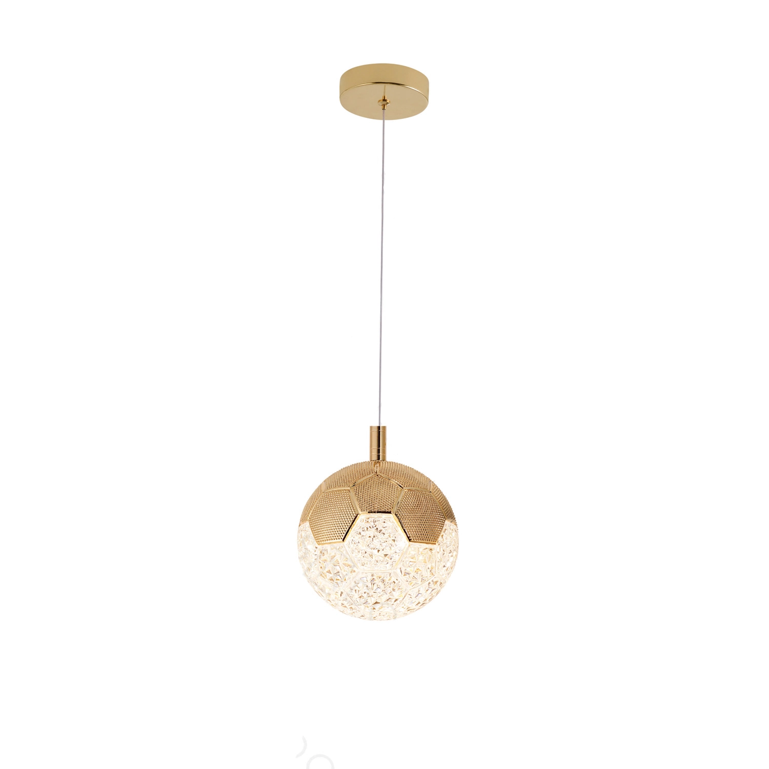 Pendente Globo De Metal Dourado Cristal 15cm Led 8w 3000k Bivolt
