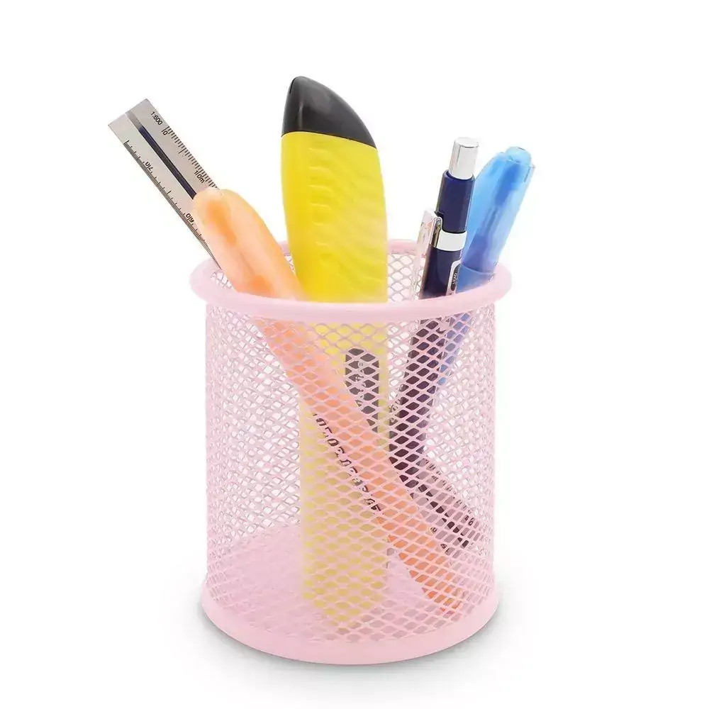 Porta Objeto Lápis Maquiagem Metal Organizador Rosa