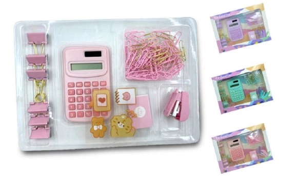 Kit Escritorio Prendedor/clipes/grampeador/calculadora 10x6cm Interponte