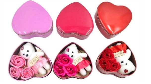 Caixa Metal Coracao C/rosas E Urso Sort 12x4,5cm Interponte