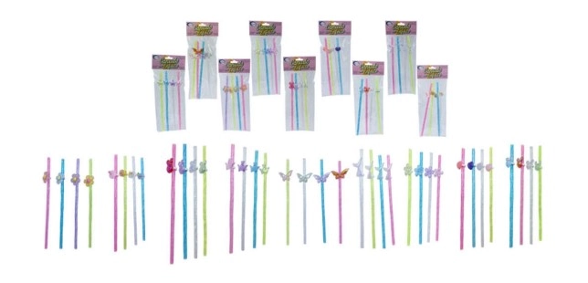 Canudo De Plastico Reto Reutilizavel C/enfeite 4 Pcs 23cm