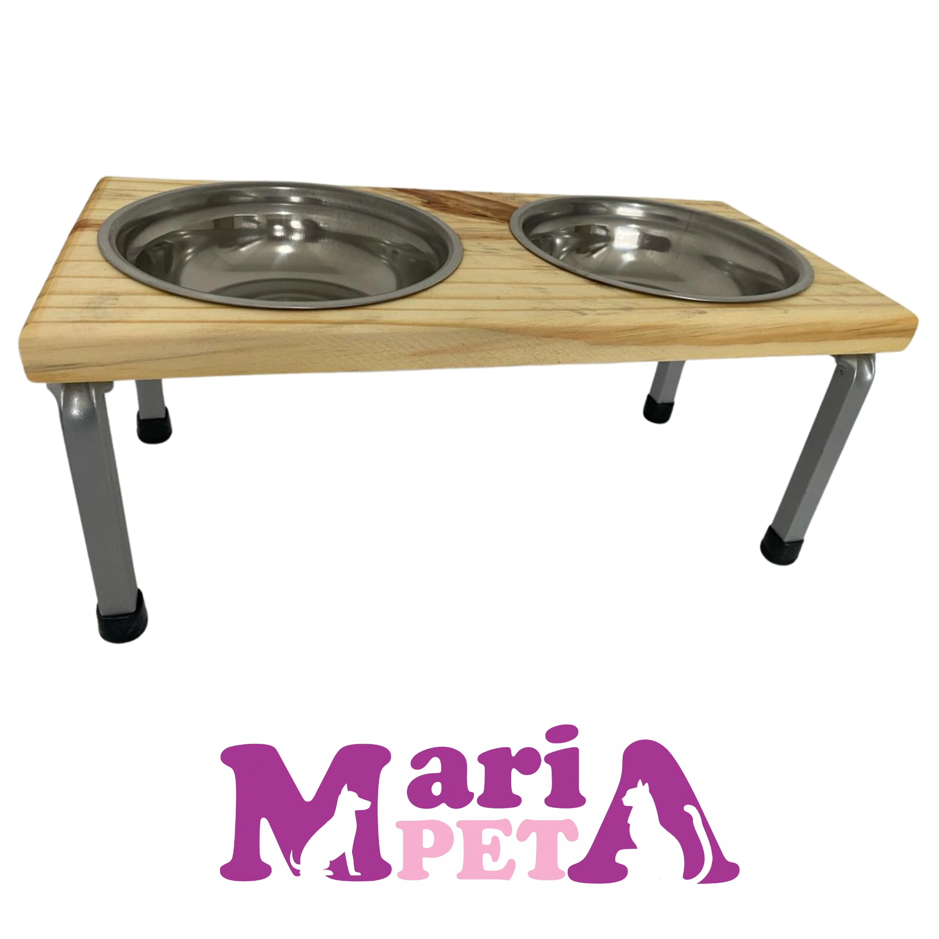 Comedouro Elevado Madeira M Duplo 3022 Maria Pet