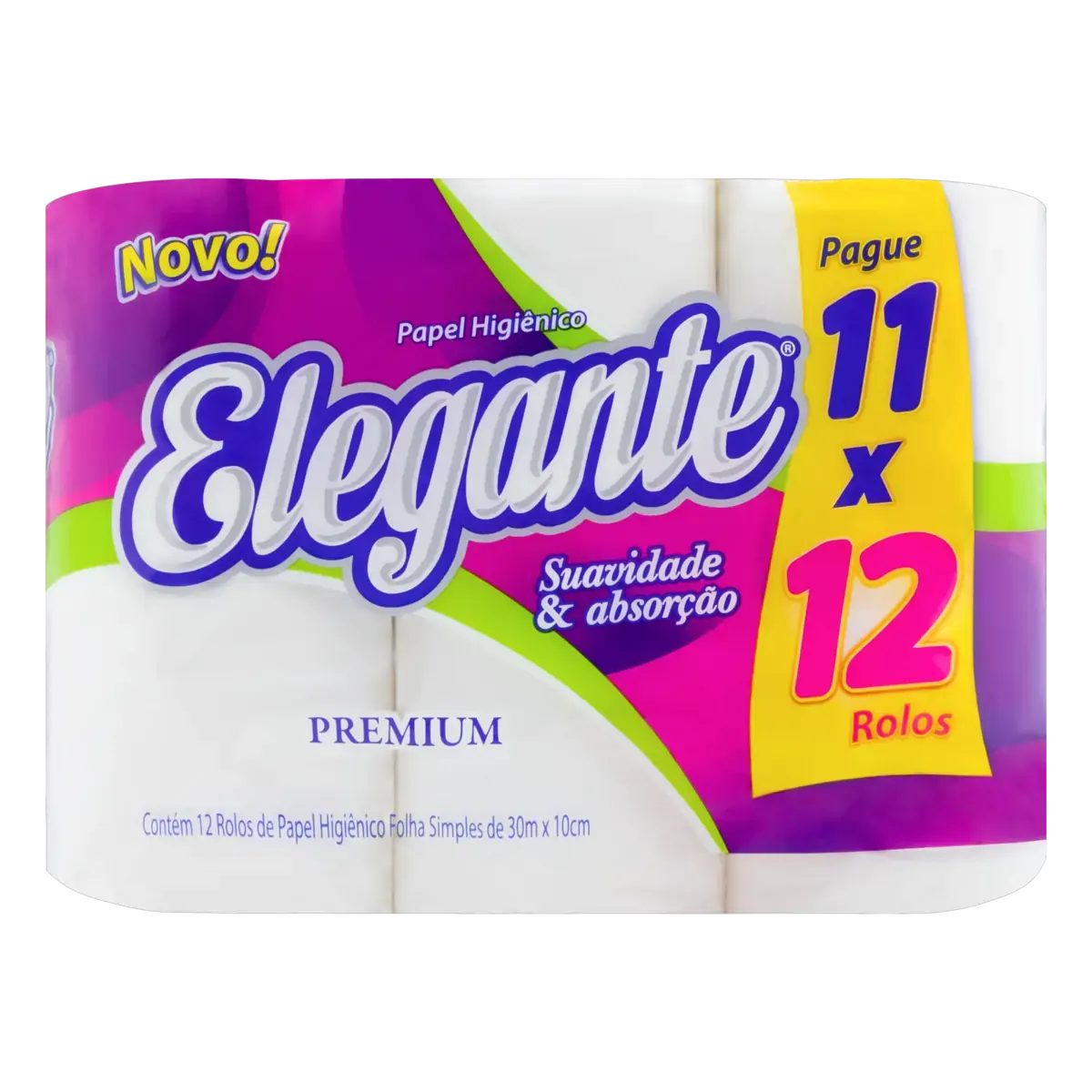 Papel Higiênico Folha Simples Elegante Premium 30m Pacote Leve 12 Pague 11 Unidades