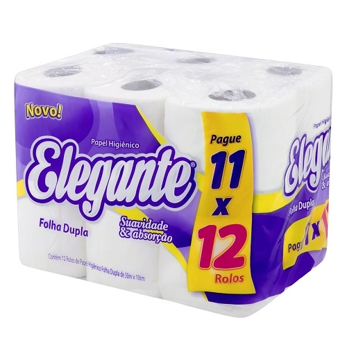 Papel Higiênico Folha Dupla Elegante 30m Pacote Leve 12 Pague 11 Unidades
