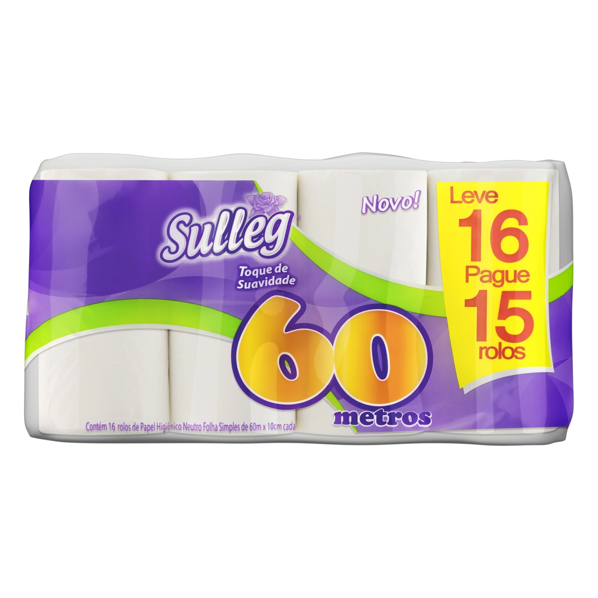 Papel Higiênico Folha Simples Neutro Sulleg 60m Pacote Leve 16 Pague 15 Unidades