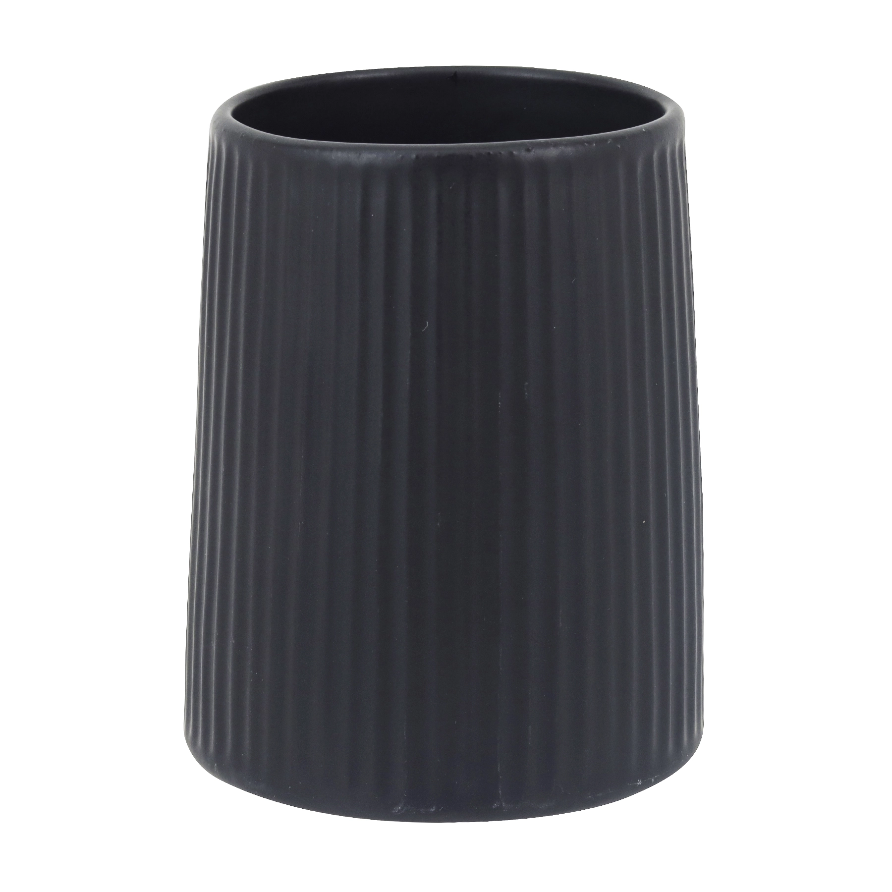 Porta Objetos de Bancada para Banheiro Cerâmica Preto Ribbed Oikos