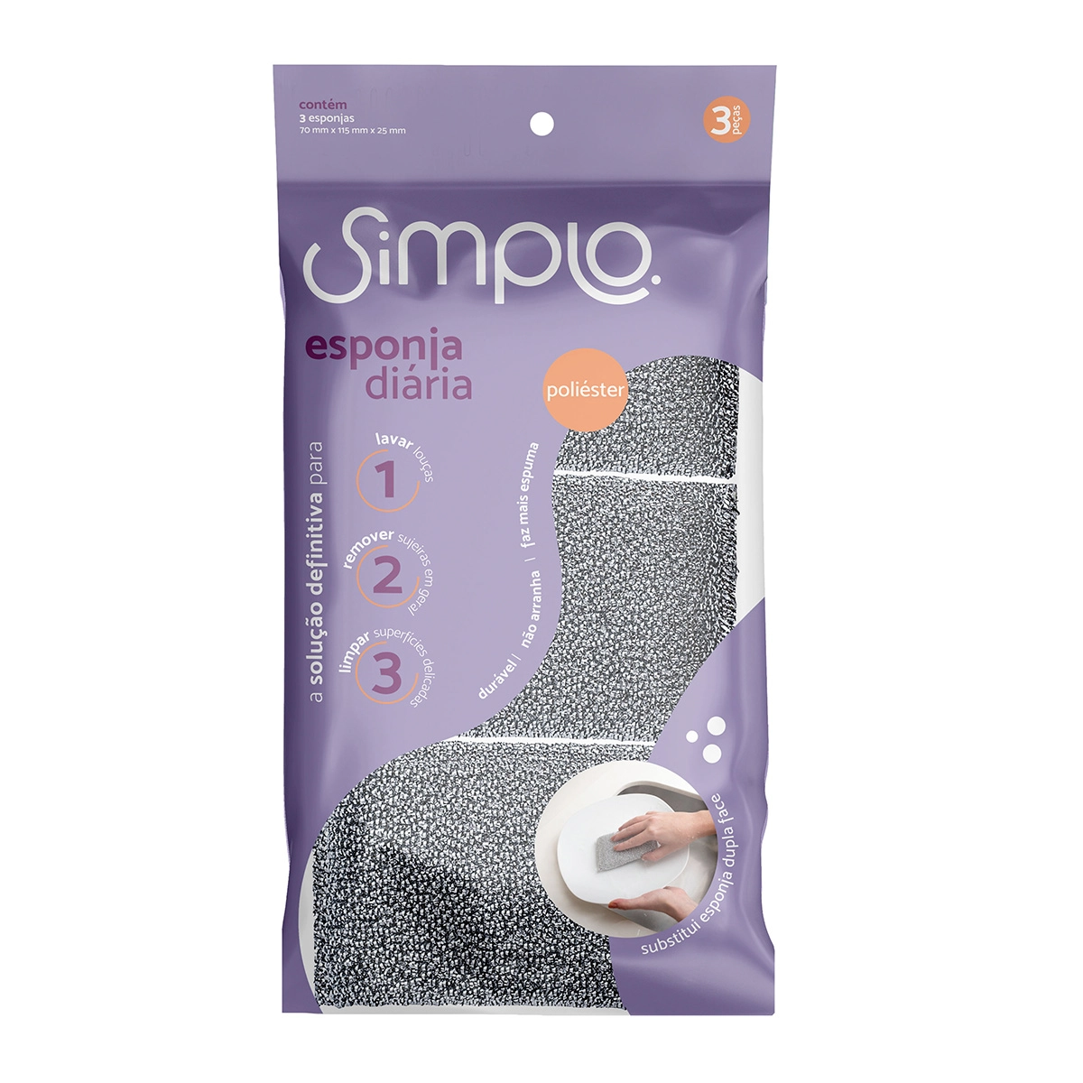 Esponja Diaria De Poliester 3 Pecas - Simplo Prata