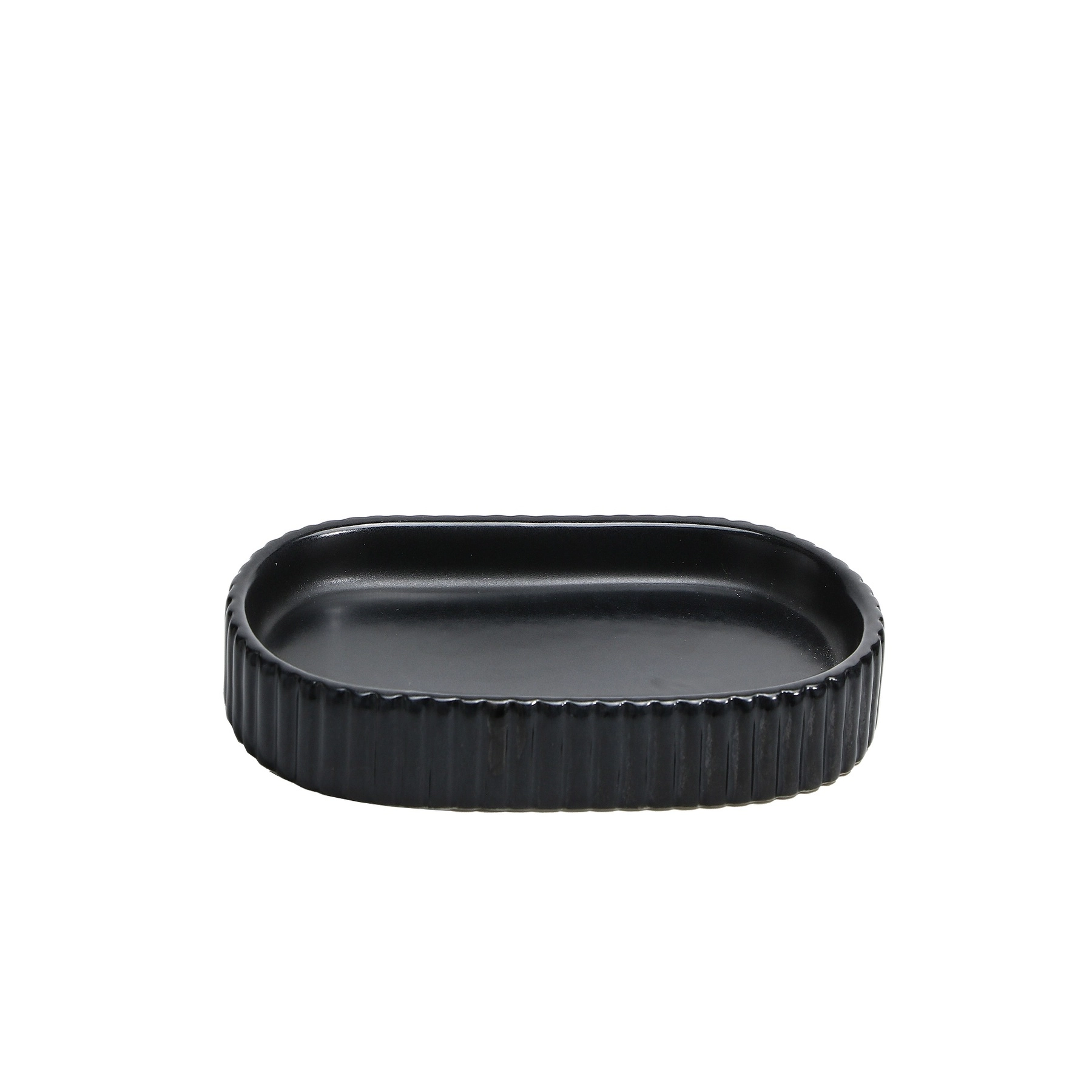 Bandeja para Banheiro de Cerâmica Preta 2x9x17cm Canelado Oikos