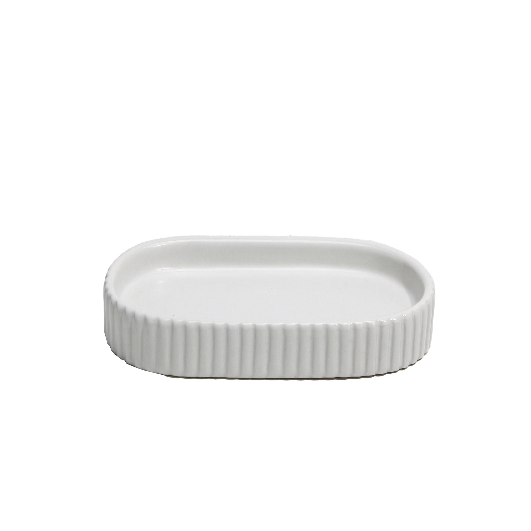 Bandeja para Banheiro de Cerâmica Branca 2x9x17cm Canelado Oikos