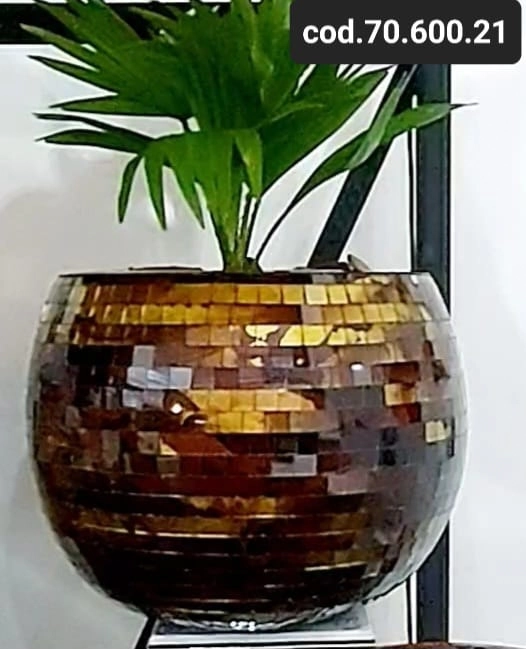 Cachepo Ceramica Bolinha Marrom Dourado G 70.600.21 Lc