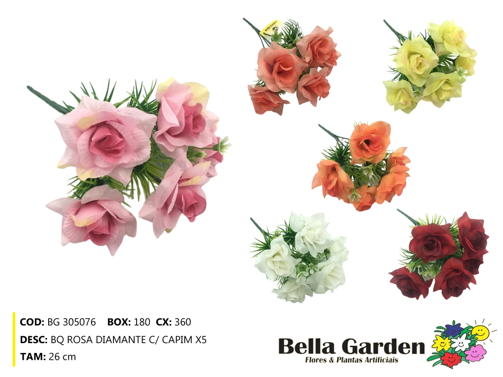 Buque Rosa Diamante Capim X5 Bg 305076 Bella Flor