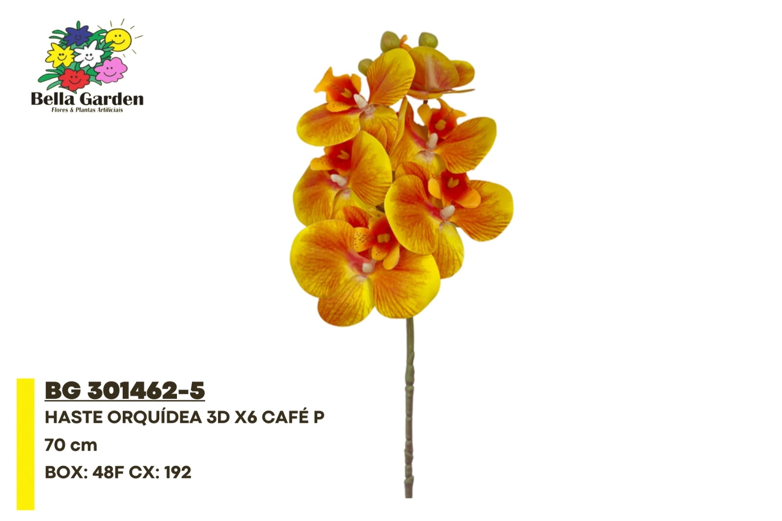 Haste Orquidea 3d X6 Amarela Laranja 68cm Bg 301462 5 F.bella Flor
