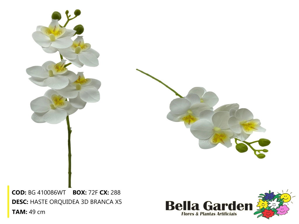 Haste Orquidea 3d Branca X5 49cm Bg 410086wt F.bella Flor