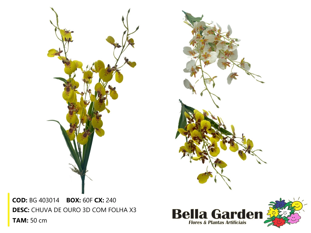 Haste Chuva Ouro 3d Folha X3 50cm Bg 403014 F.bella Flor