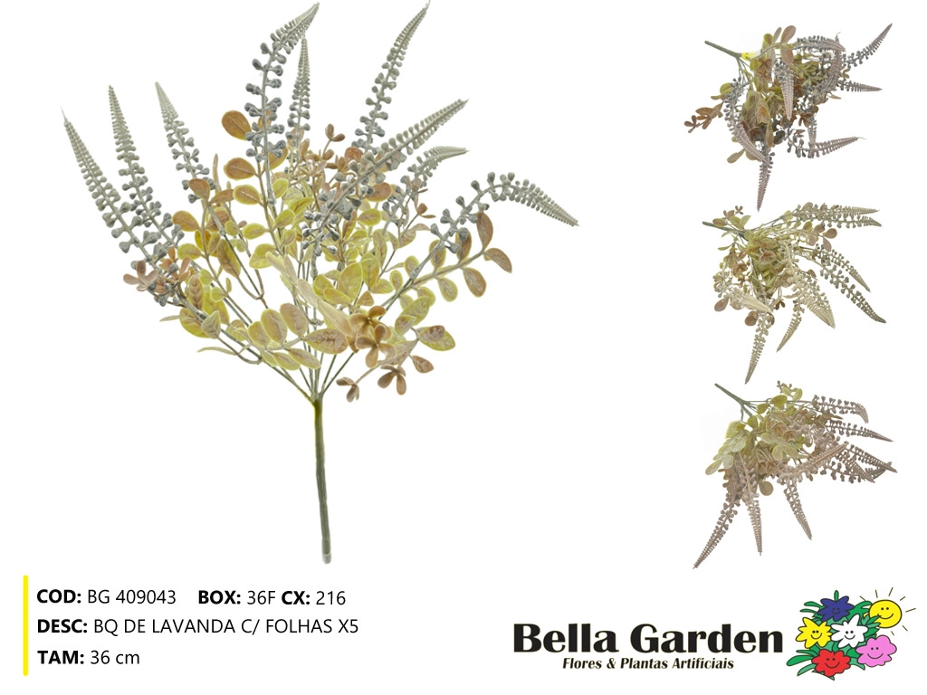 Buque Lavanda Folhas X5 36cm Bg 409043 F.bella Flor