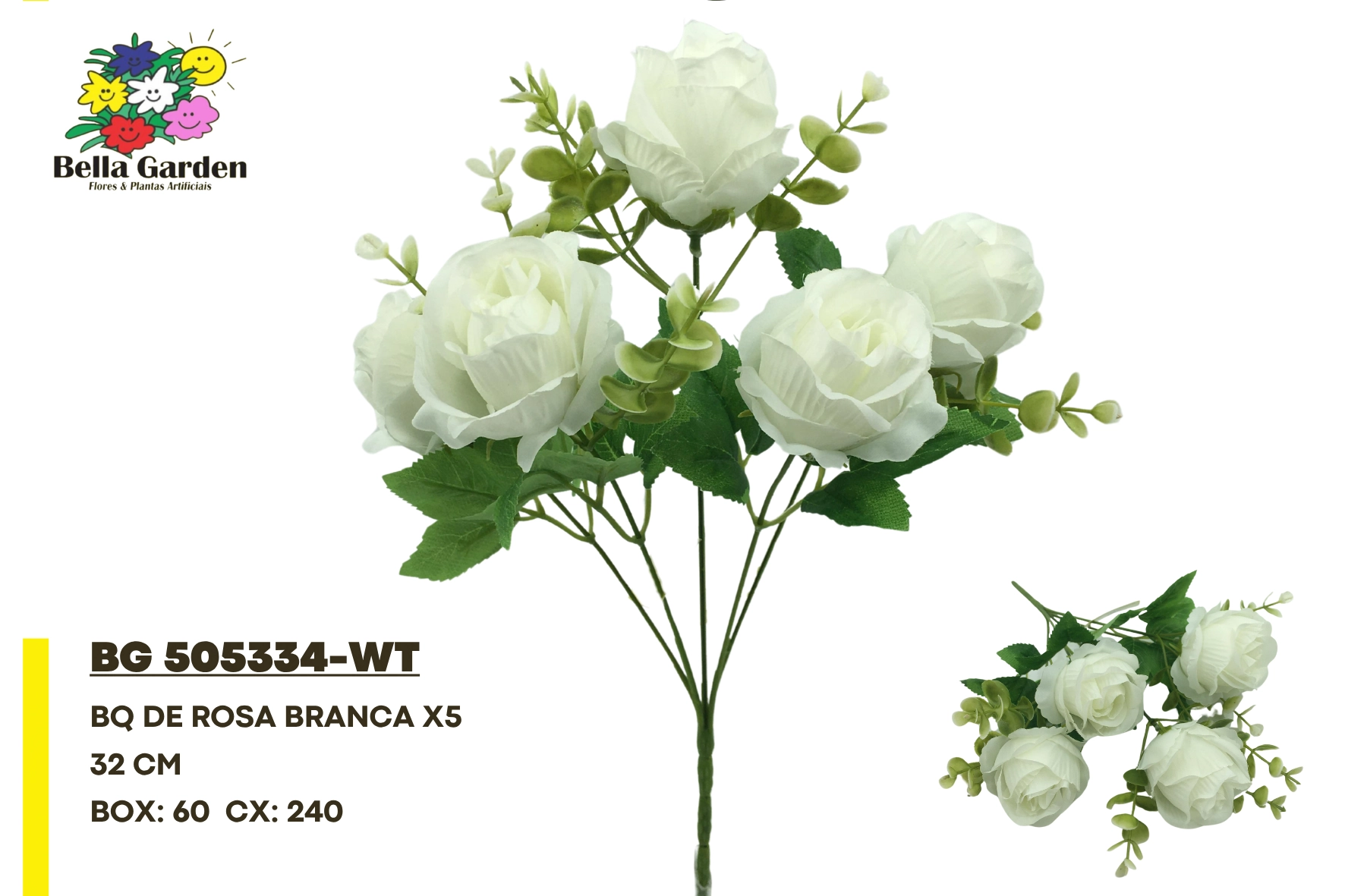 Buque Rosas X5 Branca 32cm Bg505334 Wt F.bella Flor