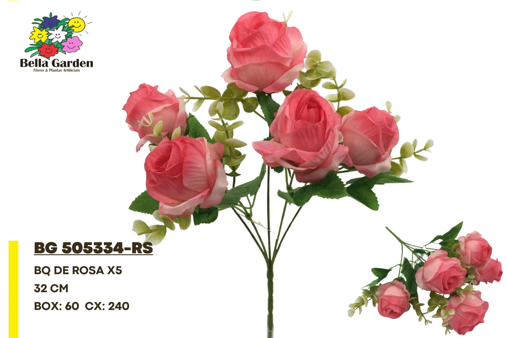 Buque Rosas X5 Rosa 32cm Bg505334 Rs F.bella Flor