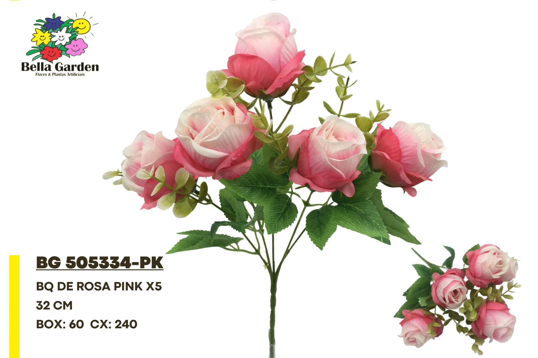 Buque Rosas X5 Pink 32cm Bg505334 Pk F.bella Flor