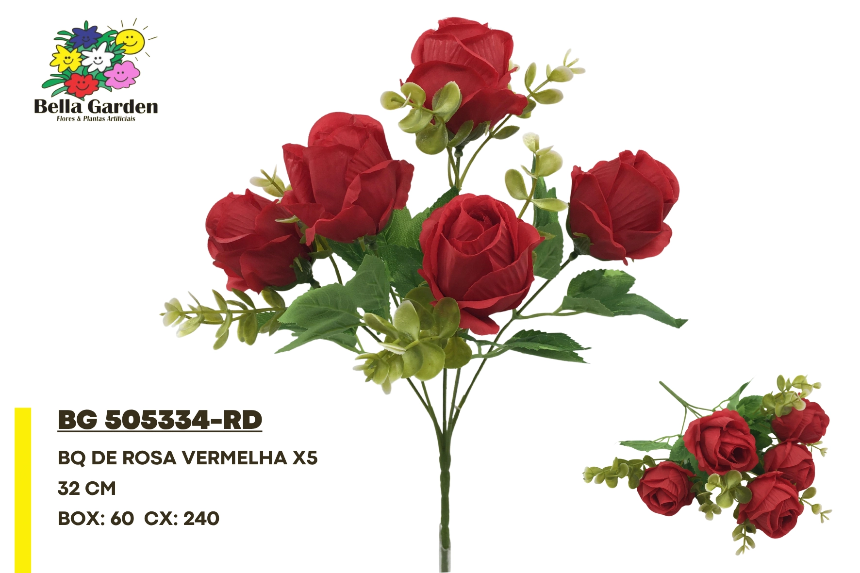 Buque Rosas X5 Vermelha 32cm Bg505334 Rd F.bella Flor
