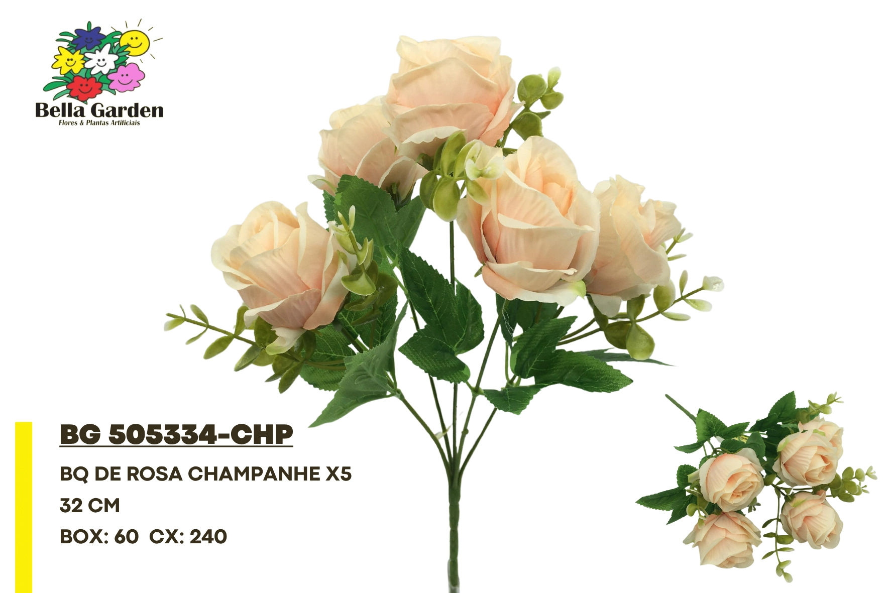 Buque Rosas X5 Champanhe 32cm Bg505334 Chp F.bella Flor