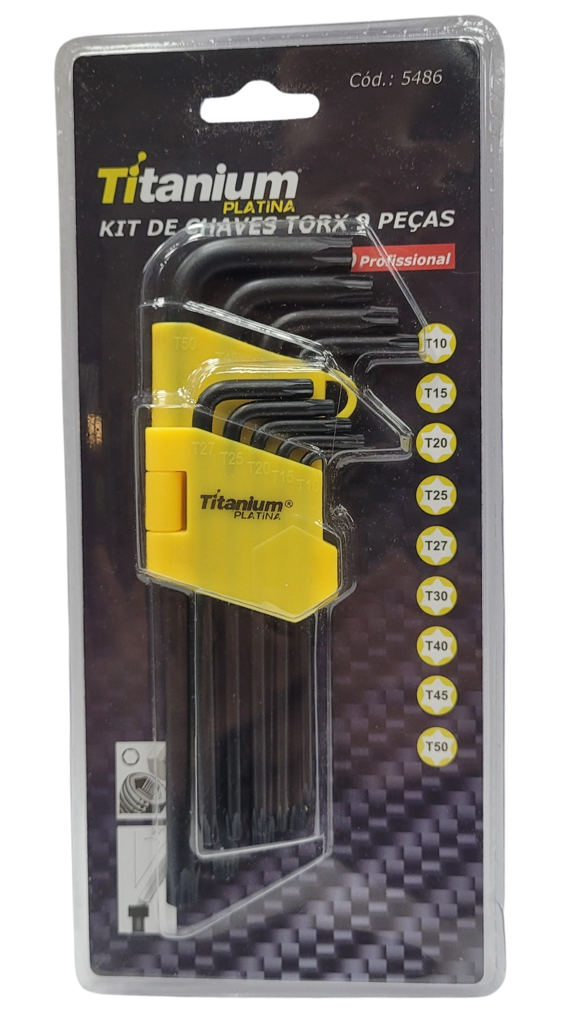 Jogo Chave Torx Medio 09 Pecas T10 A T50 - Cromo Vanadium