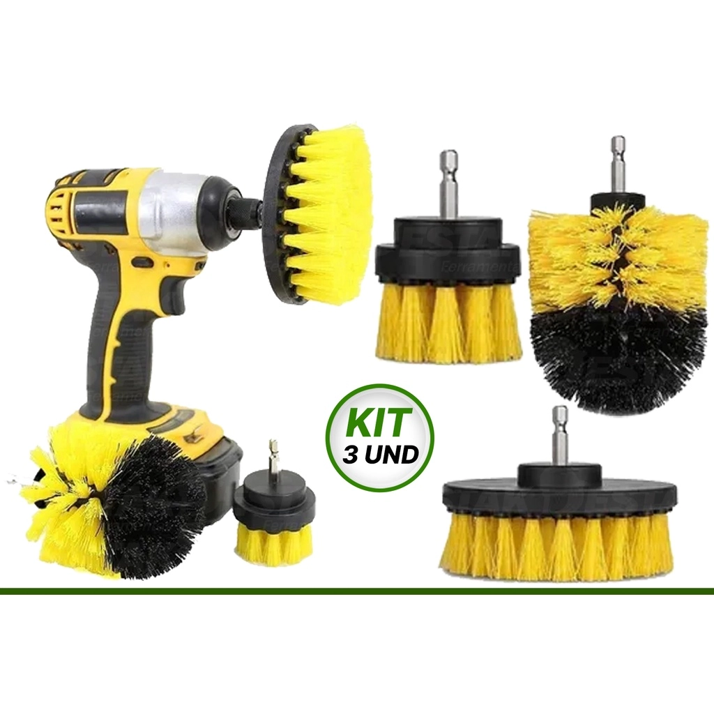 Kit Com 3 Escovas De Limpeza Pesada Rotativa Furadeira