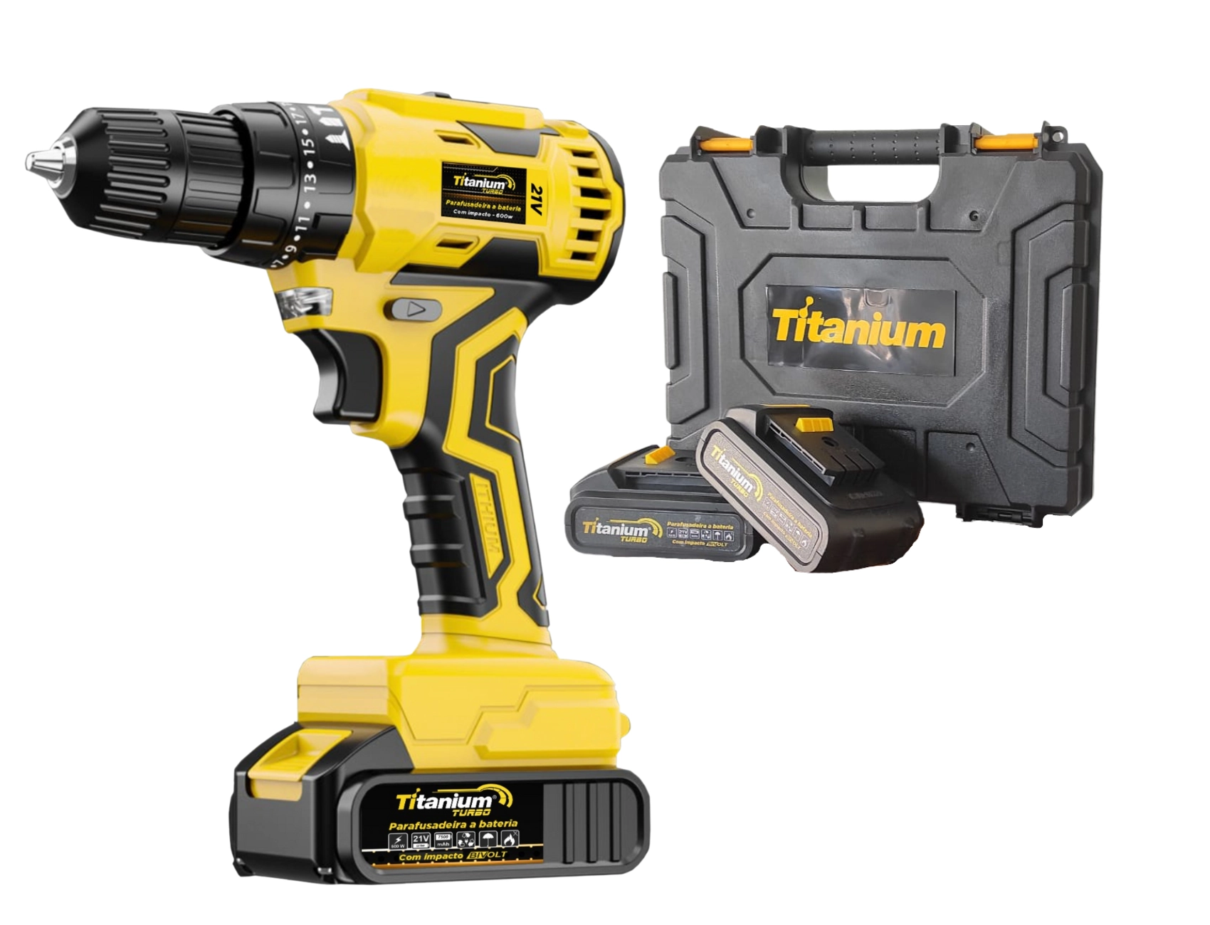 Parafusadeira Furadeira 21v Impacto Brushless 2 Baterias Titanium