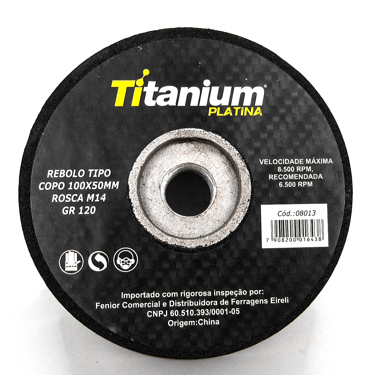 Rebolo Tipo Copo Cônico 100x50mm Rosca M14 Gr 120