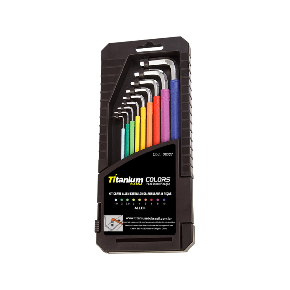 Kit Chave Allen Extra Longa Abaulada 9 Pç 1.5,2,2.5,3,4,5,6,8,10mm Crv