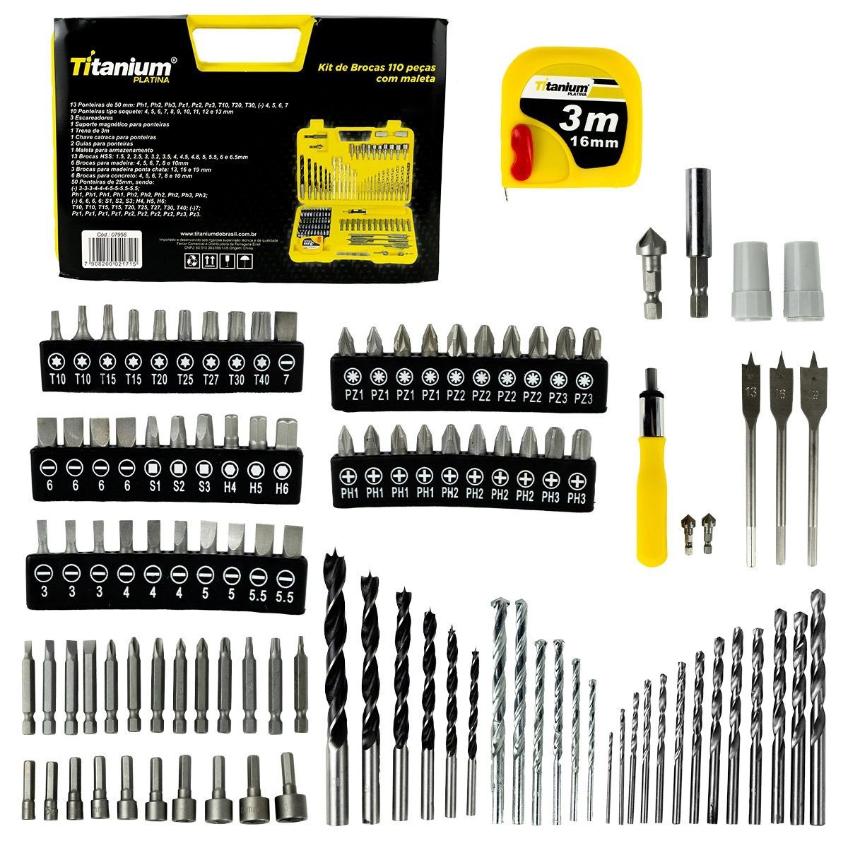 Kit Broca 110 Pecas Com Maleta