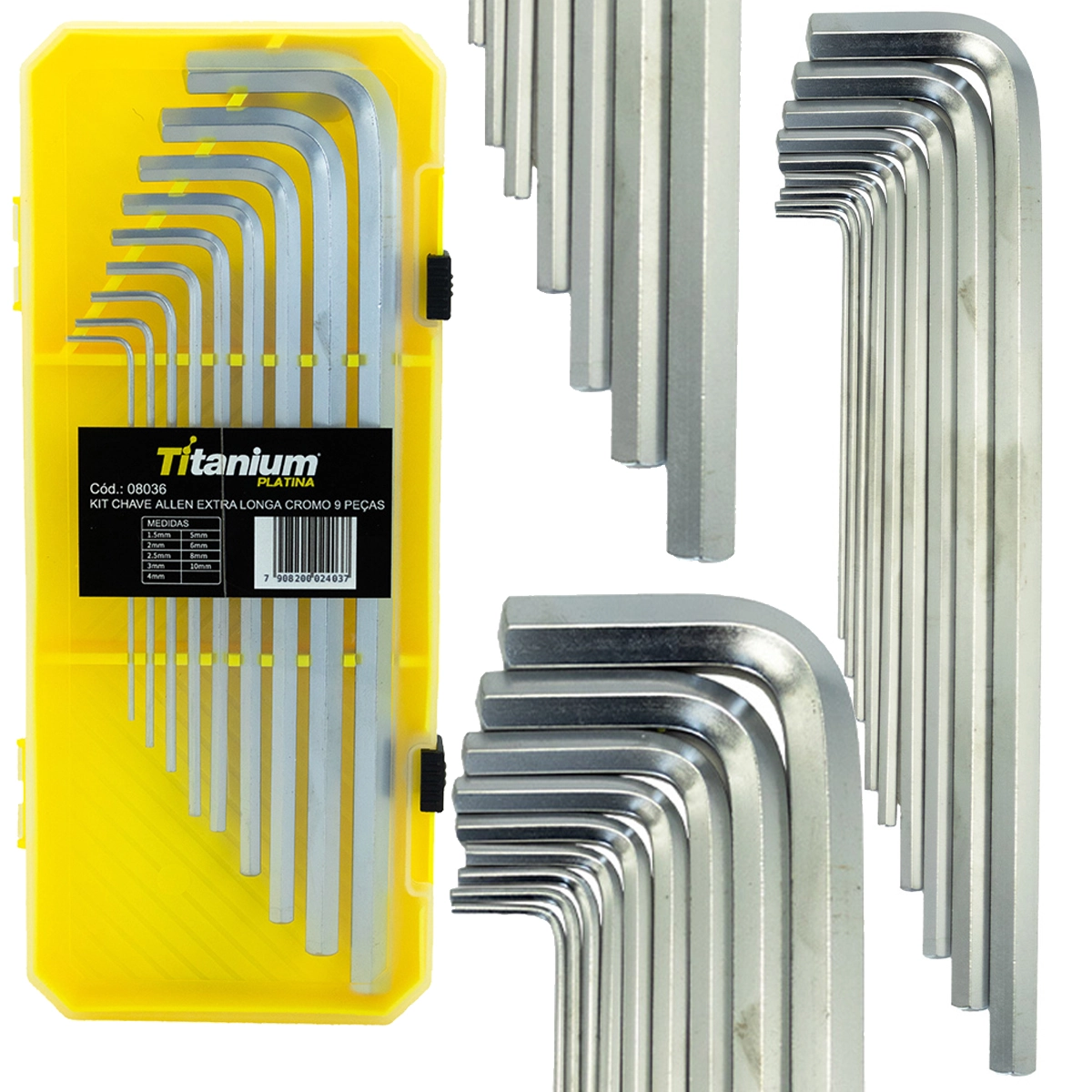 Kit Chave Allen Extra Longa 9 Pçs 1.5,2,2.5,3,4,5,6,8,10mm Crv