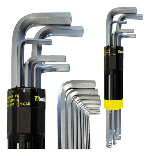 Kit Chave Allen Extra Longa Abaulada 09 Pçs 1.5, 2, 2.5, 3, 4, 5, 6, 8, 10mm Crv - Acab. Cromo
