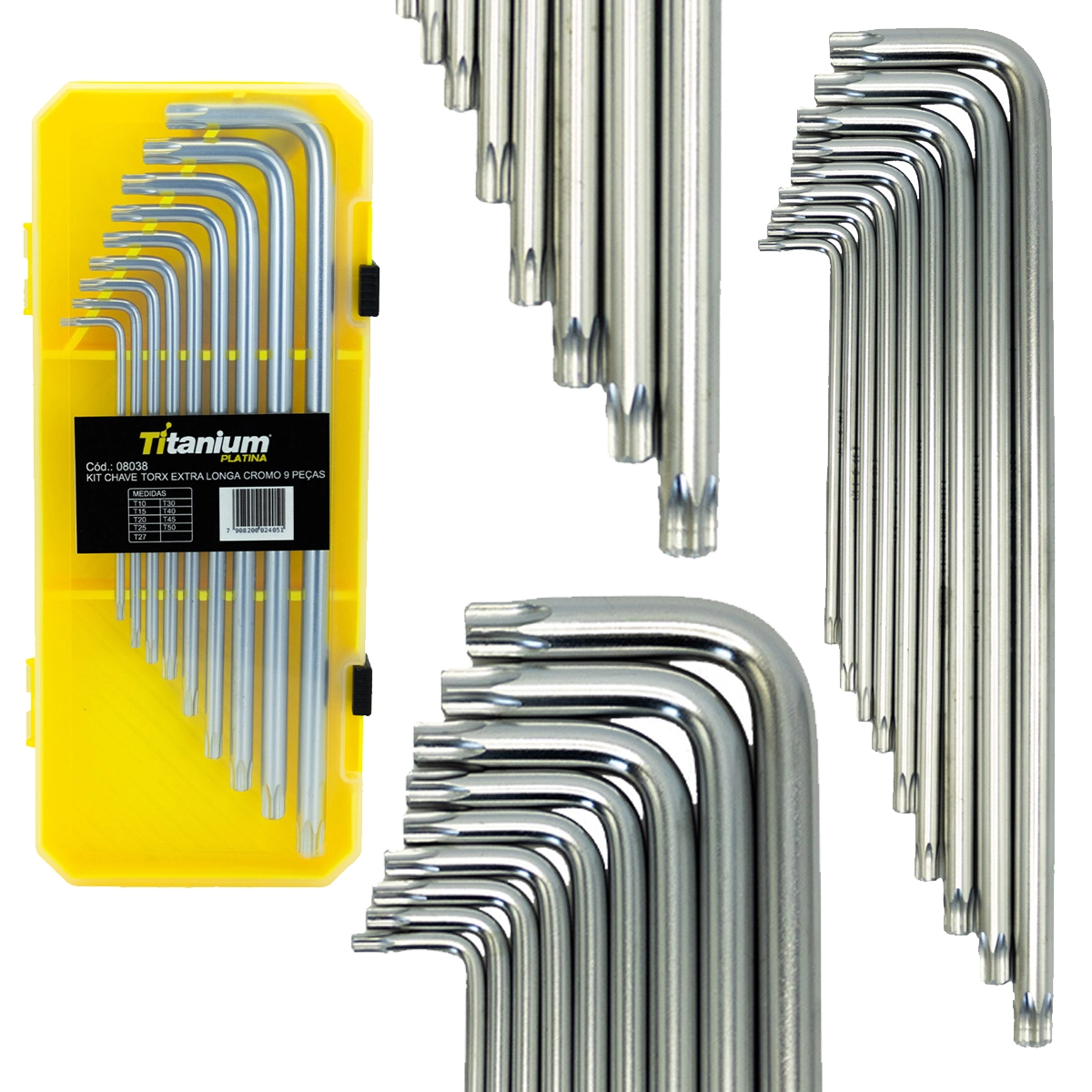 Kit Chave Torx Extra Longa 09 Pçs T10 A T50 Crv - Acab. Cromo