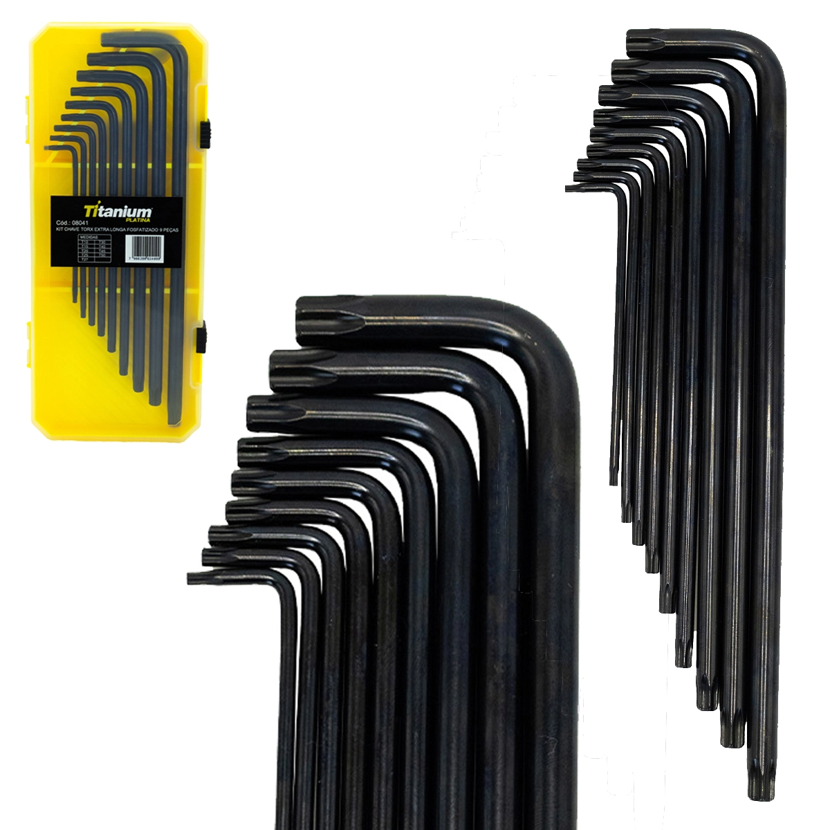 Kit Chave Torx Extra Longa 09 Peças 1.5, 2, 2.5, 3, 4, 5, 6, 8, 10mm Crv - Acab. Preto