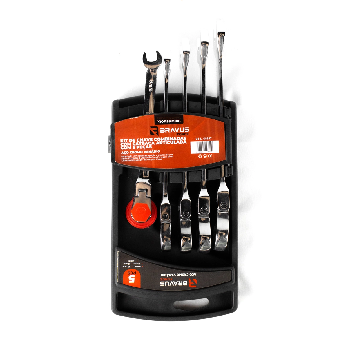 Kit Chave Combinadas Catraca Com 5pcs 8 A 14mm Cromo Vanadio
