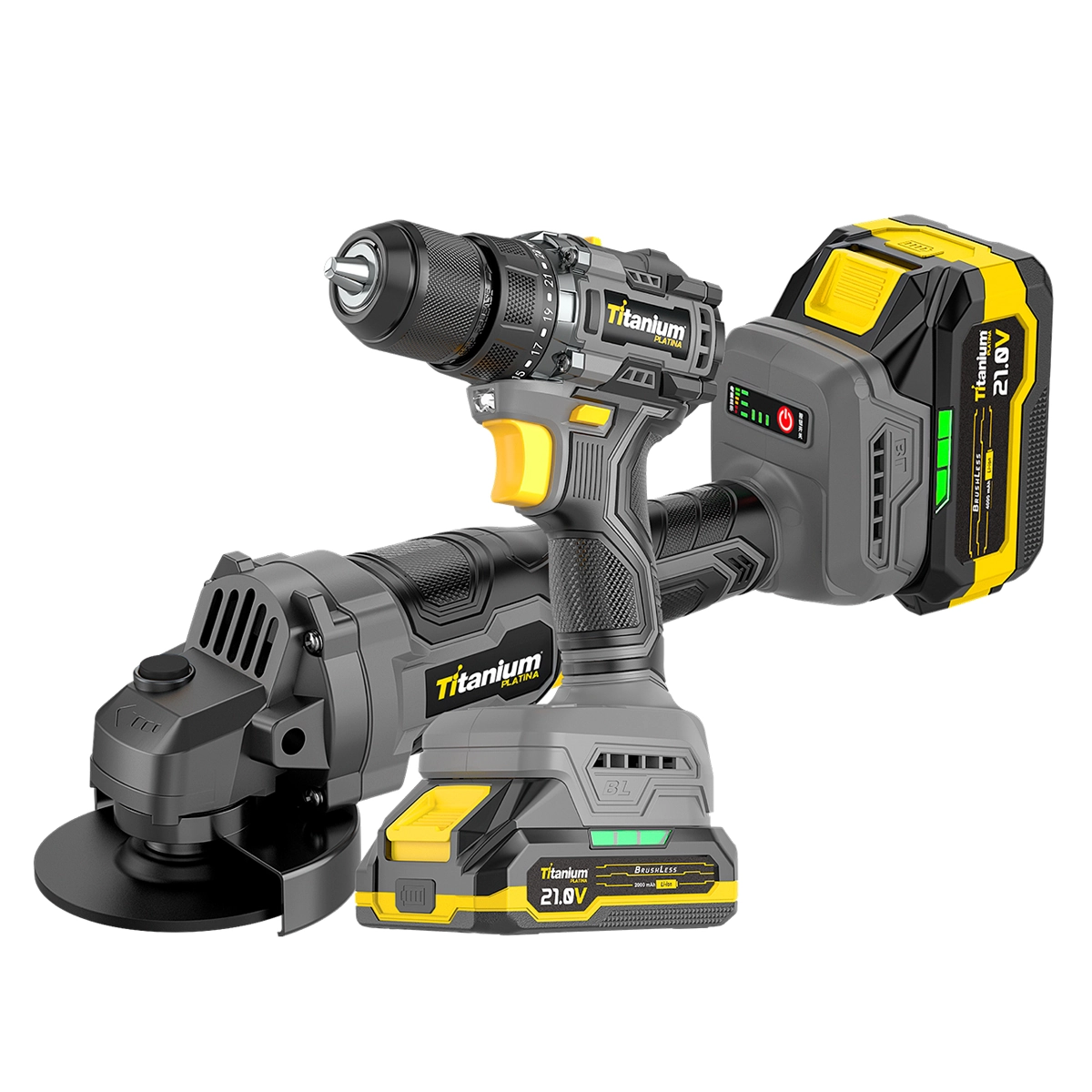 Conj. Parafusadeira E Furadeira 21v + Esmerilhadeira 21v Motor Tipo Brushless
