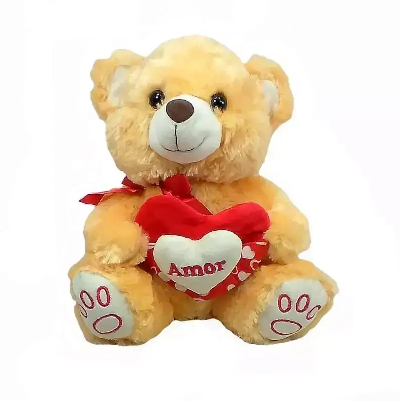 Urso Bege Pelúcia 34 Cm Alt. Com Coração Bolso Amor