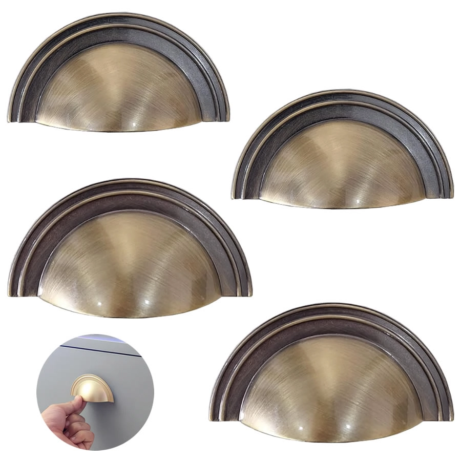 Puxador Concha Grenade Ouro Velho Escovado Torralba 64mm 4 Unidades
