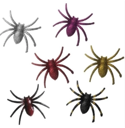 Mini Aranhas Decorativas Com Glitter Coloridas 6,5x6,5cm Ydh 6un
