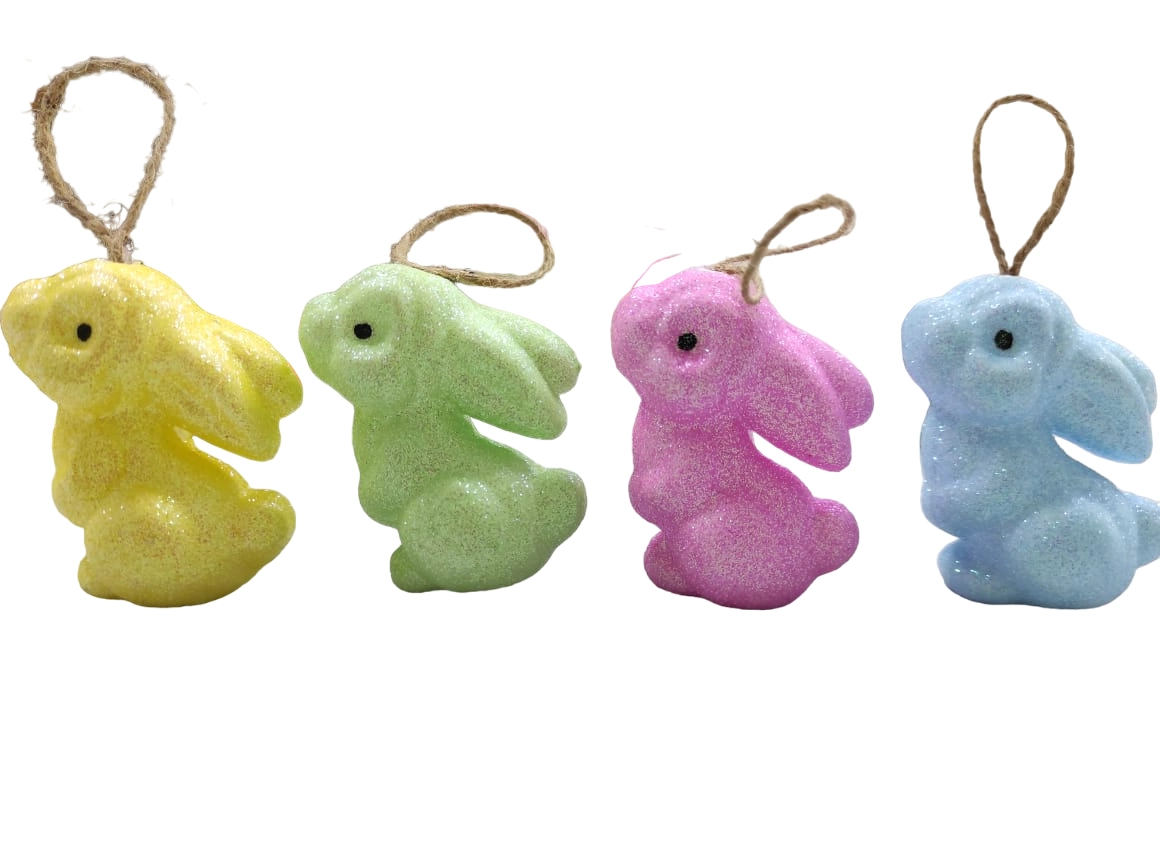 Enfeite Pendente Coelho Isopor C/glitter Sortido C/4un Ydh