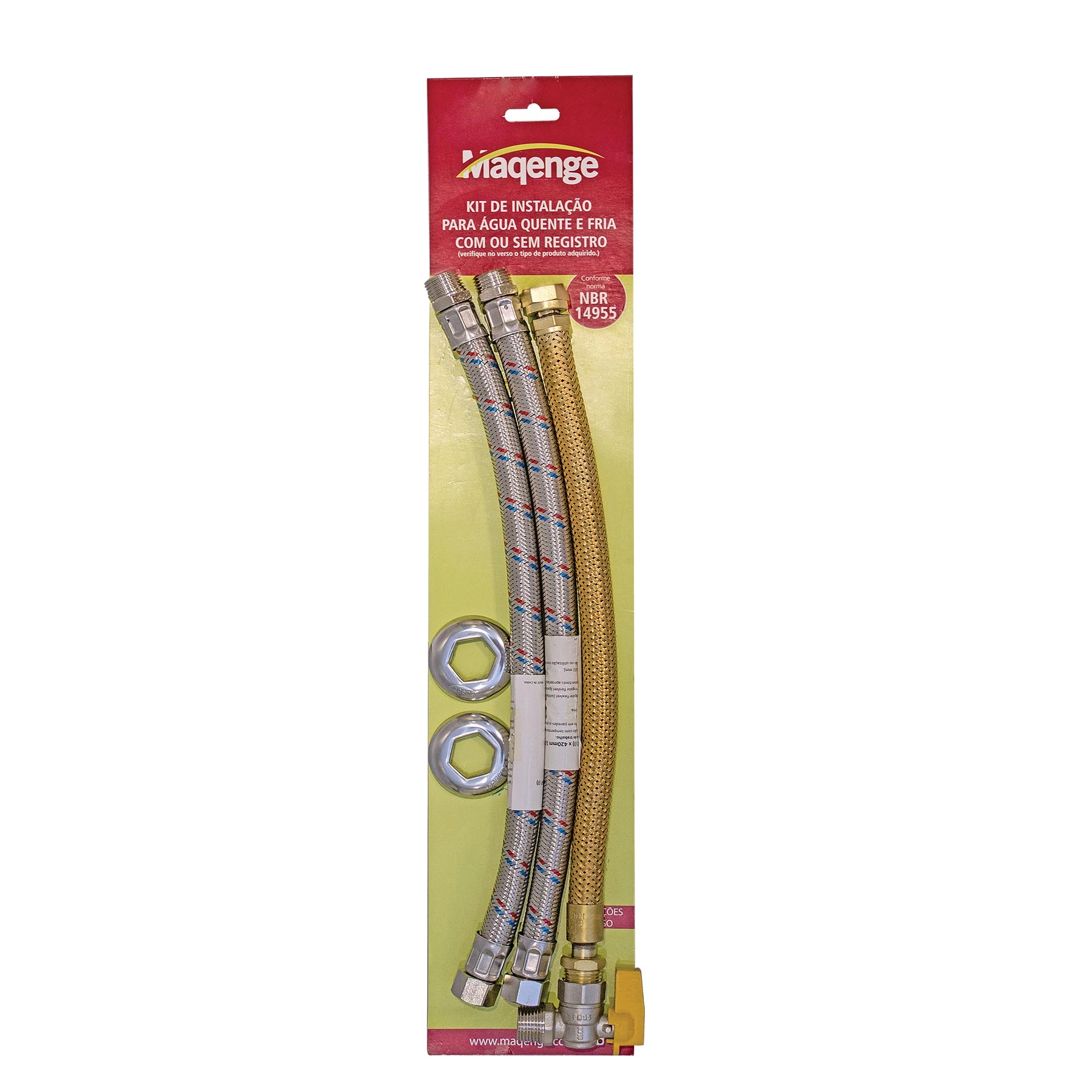 Kit Ligação Trançado de Água Quente e Fria 1/2"x 1/2" 40cm com Flexível e Registro Tomback Maqenge