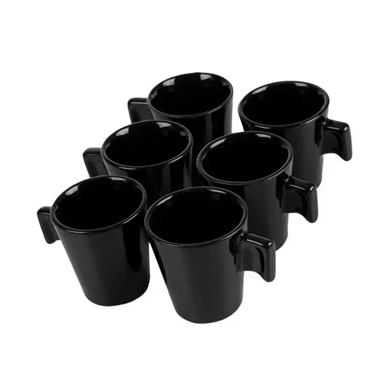 Mini Canecas em Cerâmica Pretas Jogo 6 Peças 80ml - CR591